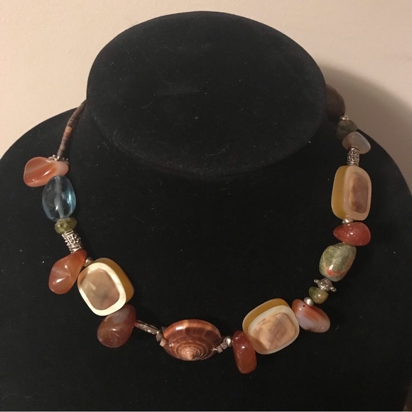 Handmade Heishi Style Carved Natural Shell Stone Necklace 20” L EVC - Picture 6 of 7